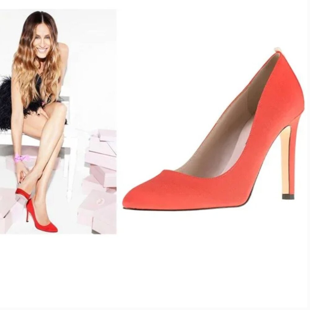 Sarah Jessica Parker SJP lady pumps heels red 38.5 8 EUC beautiful red